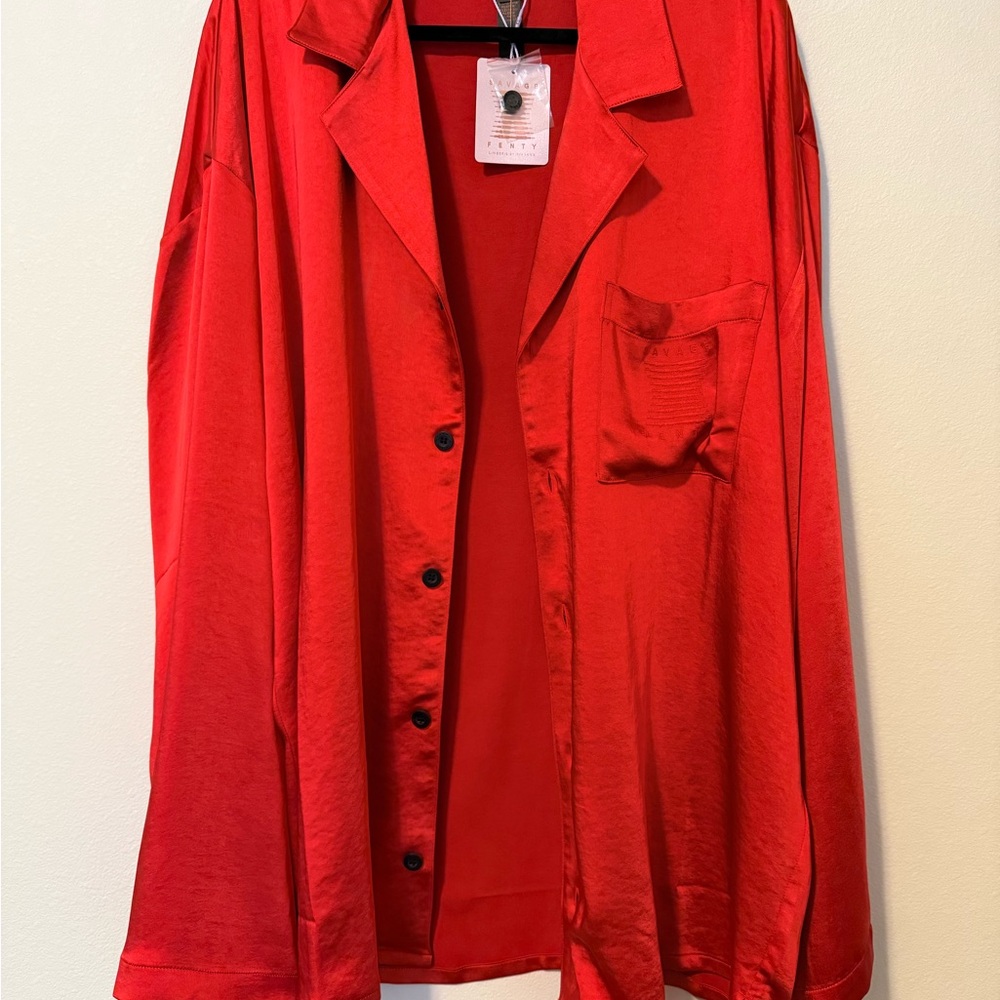 Savage X Fenty Red Satin Button Down Shirt